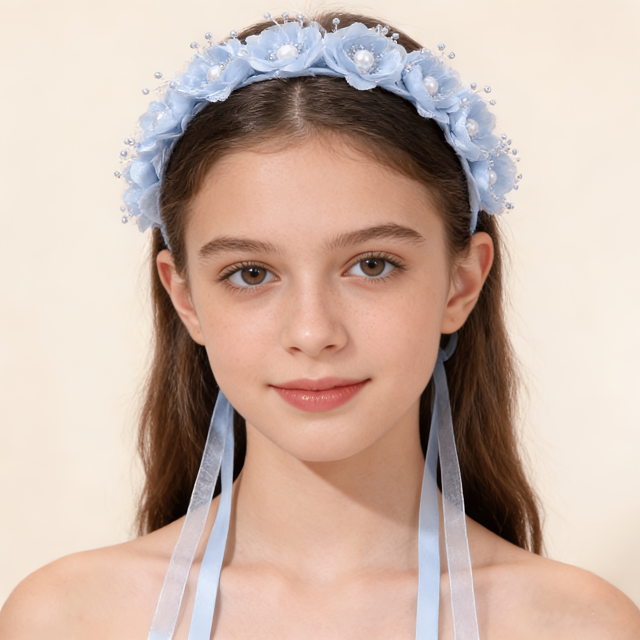 TEMU Lot de 1 Serre-tête élégant fée avec - Accessoire de cheveux floral avec ruban pour mariage, d' et fête du printemps