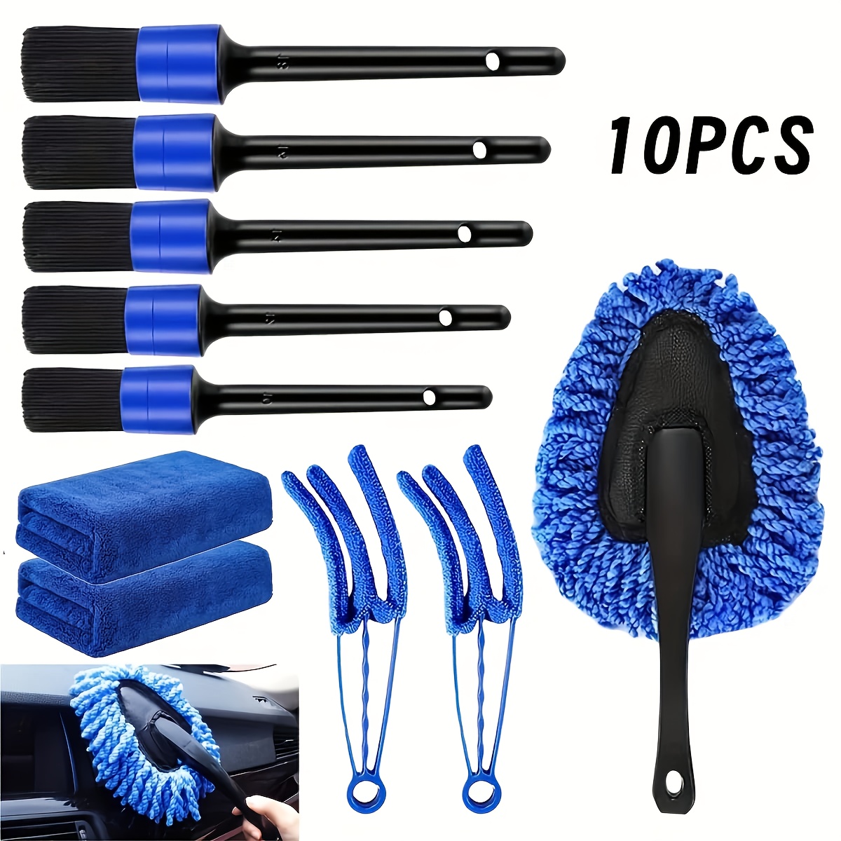 TEMU 10pcs Car Detailing Brush Set, Car Cleaning Tool Kit, Professional Car Care Package - Interior And Exterior Wheel Washing Brushes