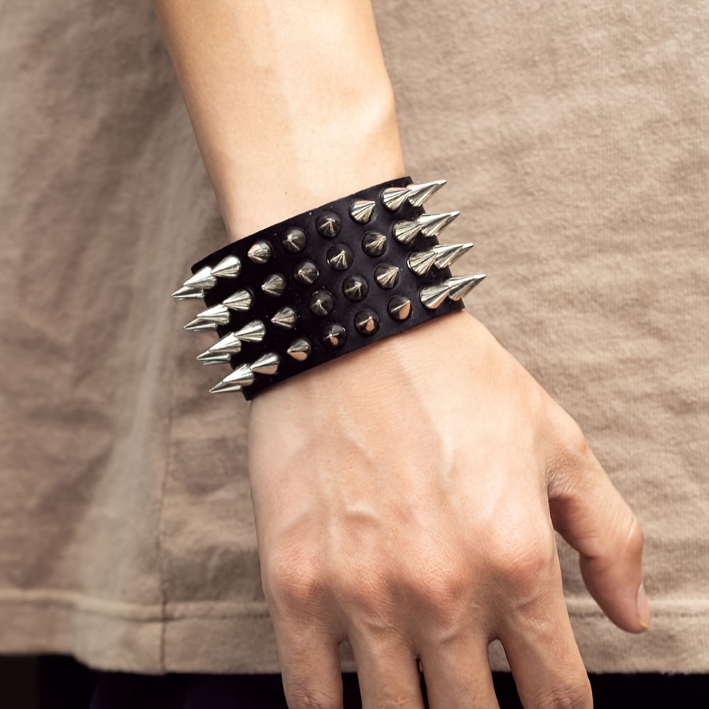 1pc mens rock punk alloy spike leather bracelet rivet motorcycle jewelry bracelet european and american retro bracelet party favors details 6