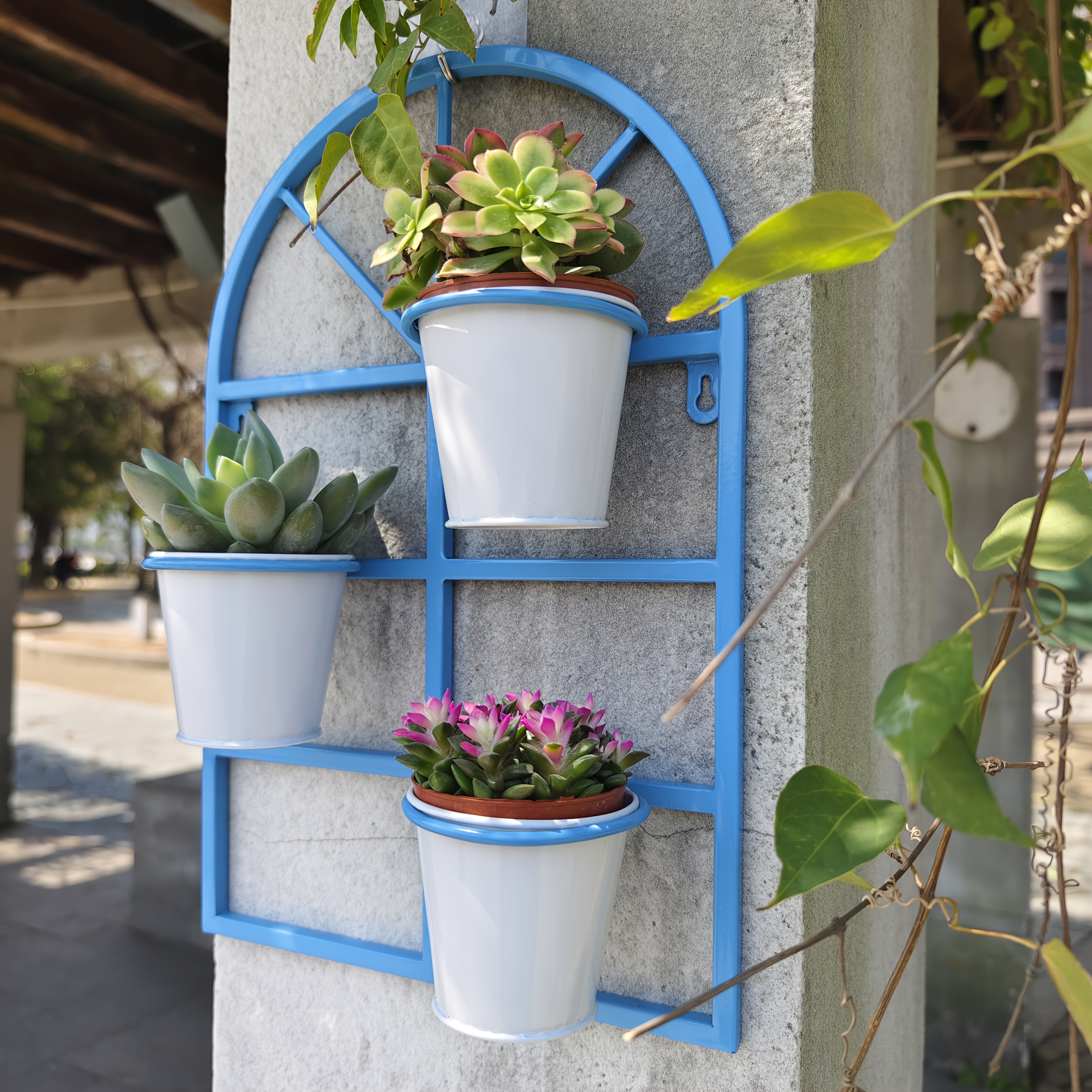 Wrought Iron Window Set with Planter, Rust-Resistant Wall-Mounted Shelf