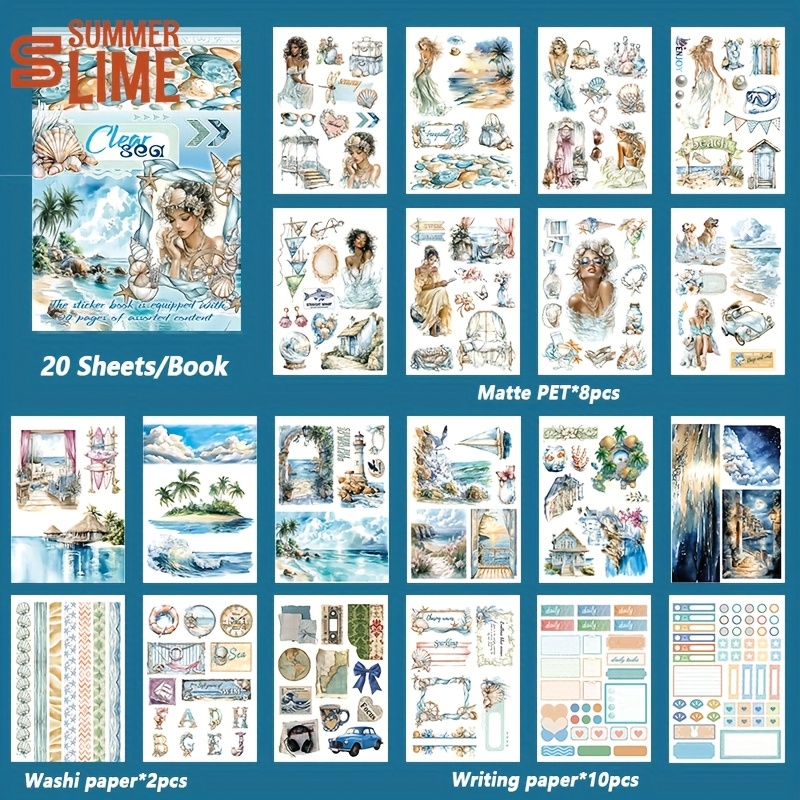 Image of 20sheets Mermaid Shell Pearl Aesthetic Sticker Book Supplies Pre-cut Pet Washi Stickers For Scrapbooking Journal Diary Decoration Aesthetic Stationery