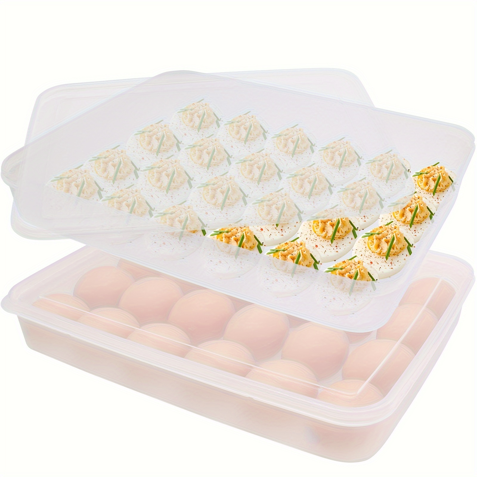 

2pcs Egg Trays With Lids, Clear Egg Tray Storage Containers, Stackable Plastic Refrigerator Egg Dish For Mustard Eggs To Protect And Keep Fresh (48 Eggs)