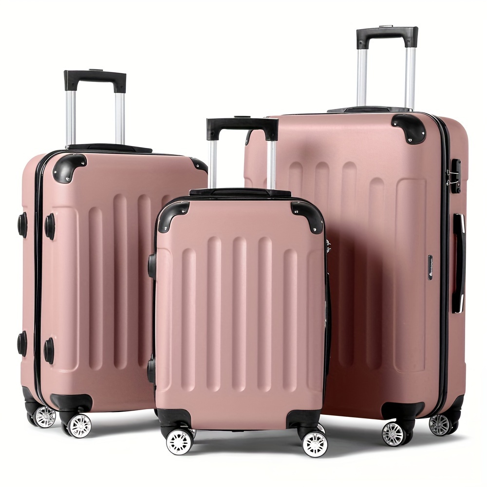 

3pcs Striped Abs Luggage Suitcase, Carry On Lightweight Trolley Case With Lock, Universal Wheel Travel Case 20/24/28inch