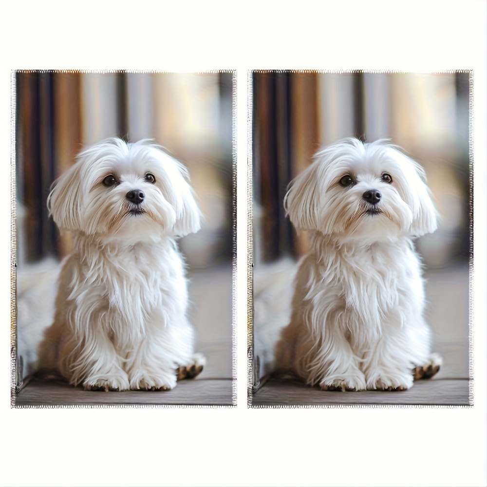 TEMU 2pcs Shih Tzu And Maltese Mix Puppy Pattern Absorbent Tea Towel - 16x24 Inch Polyester Kitchen Towel For Cooking, Baking And Cleaning, Hand Wash