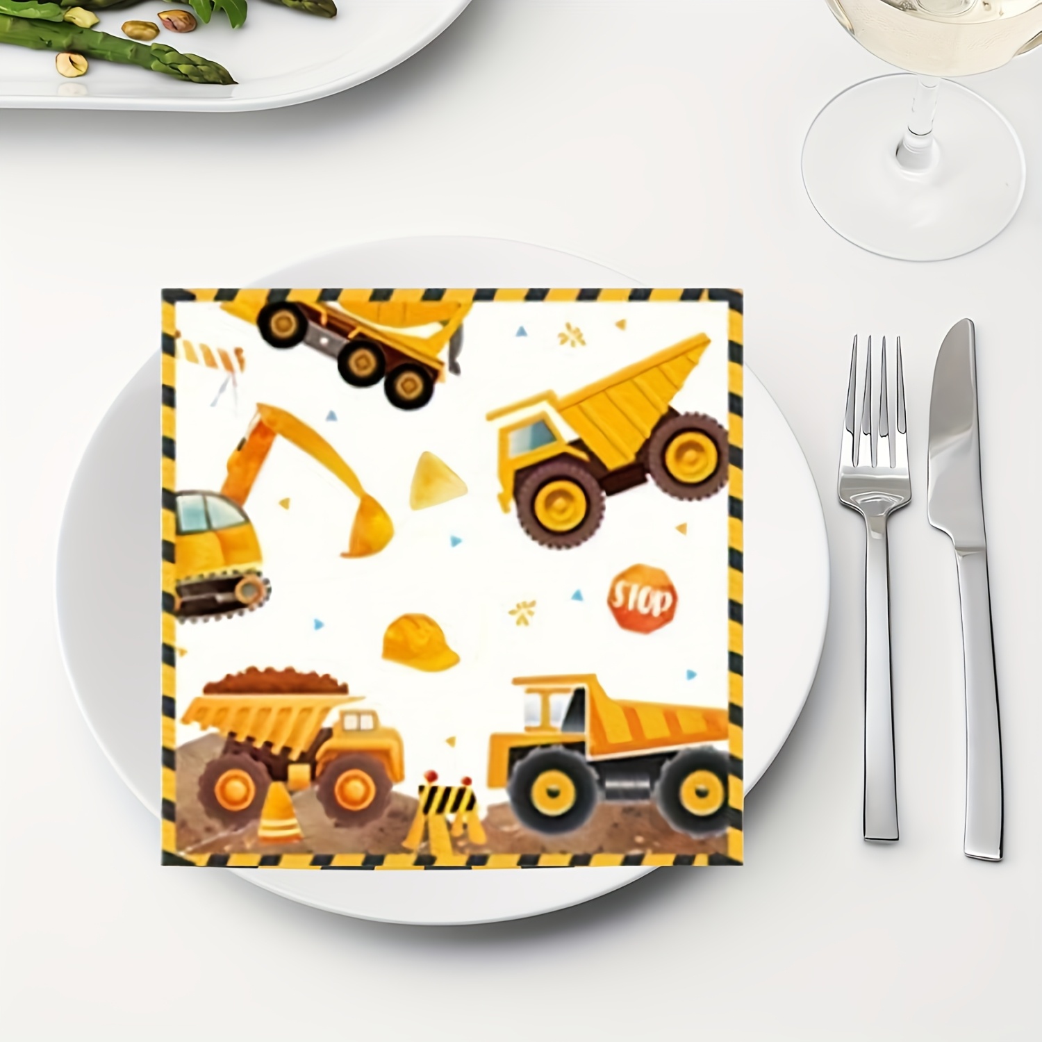 TEMU 20pcs/40pcs/60pcs/100pcs,construction Party Napkins,construction Party Decorations,dump Truck Tractor Disposable Paper Dinner Napkins For
