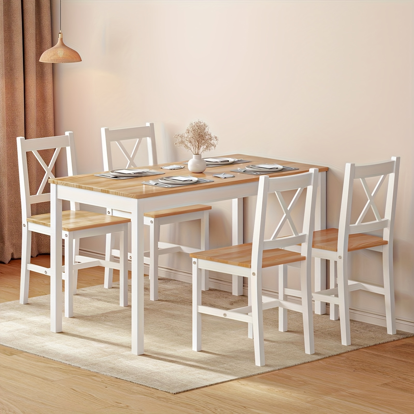 TEMU Soges 5pcs Dining Set, 42.5 Inch Wood Table With 4 Chairs, Table And Chair Set For Small Spaces, Apartments, , Dinette