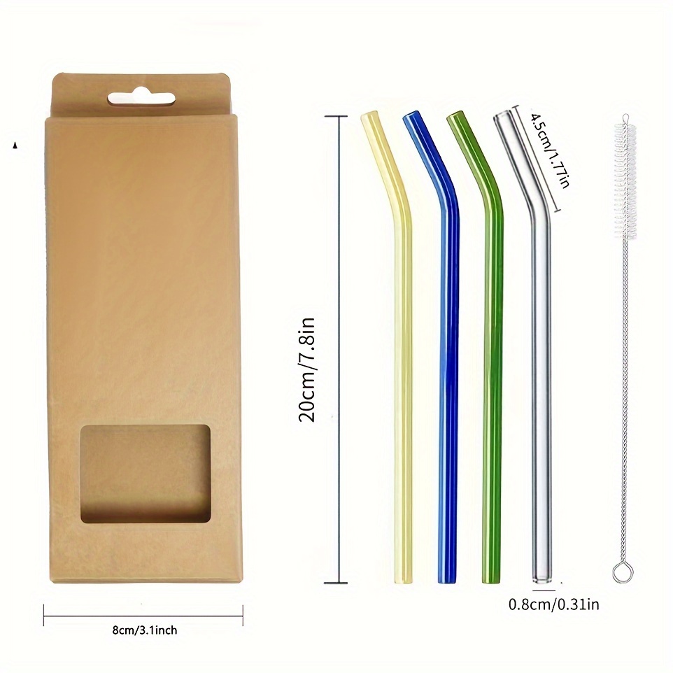 TEMU Set, 4pcs Colorful Glass Straws And 1pc Brush, Heat Resistant Drinking Reusable Straws, Summer Drinkware Additions, For Outdoor, Restaurant,