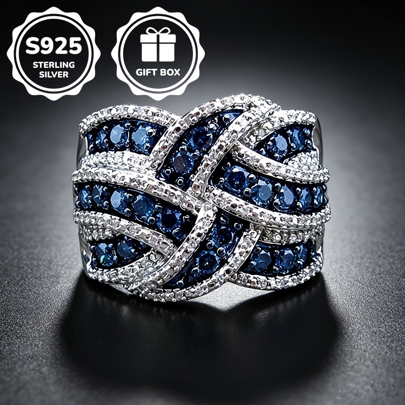 Image of 1pc S925 925 Silvery Plated Luxurious Court Style Wrapped Blue Synthetic Cubic Zirconiaia Ring, Unisex, High-quality Jewelry, Gift, Suitable For Daily Casual And Banquet Party Wear