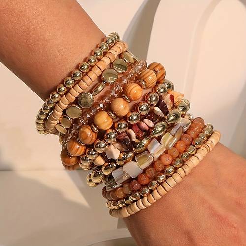 12pcs bohemian style beach bracelet set fashionable hand woven multi piece bracelet set for women made of plastic