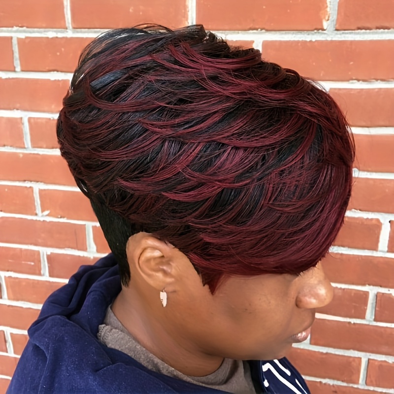 TEMU Short Red And Black With Bangs Wig Wigs For Women Short Hairstyles Short Cut Wig With Bangs Synthetic Wigs For Women Short Hair Wigs For Party