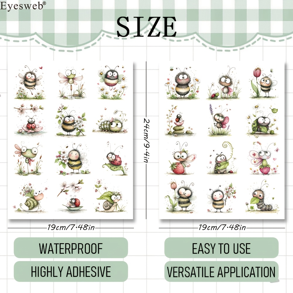 Image of 24pcs Cute Insects Dtf Transfer For Crafts, Waterproof Cartoon Bee Ladybug Snail, No White Edge Heat Transfer Patches For Mugs Tumblers Cups Craft Supplies