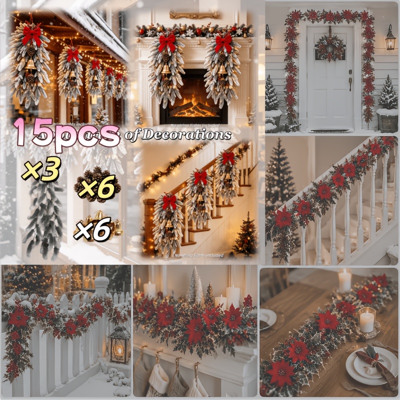 TEMU Set Premium di di Pino con Simulazione Paesaggio Invernale Lussuoso - ( Set di 6 e 6 ), Decorazione Natale Raffinata, per Parete, , Decorazioni
