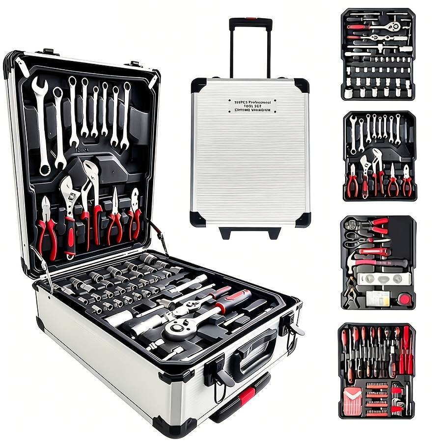 899 52-Piece Professional Multi-Functional Tool Set with Portable Case, Chrome Vanadium Steel, for Home and Car Maintenance