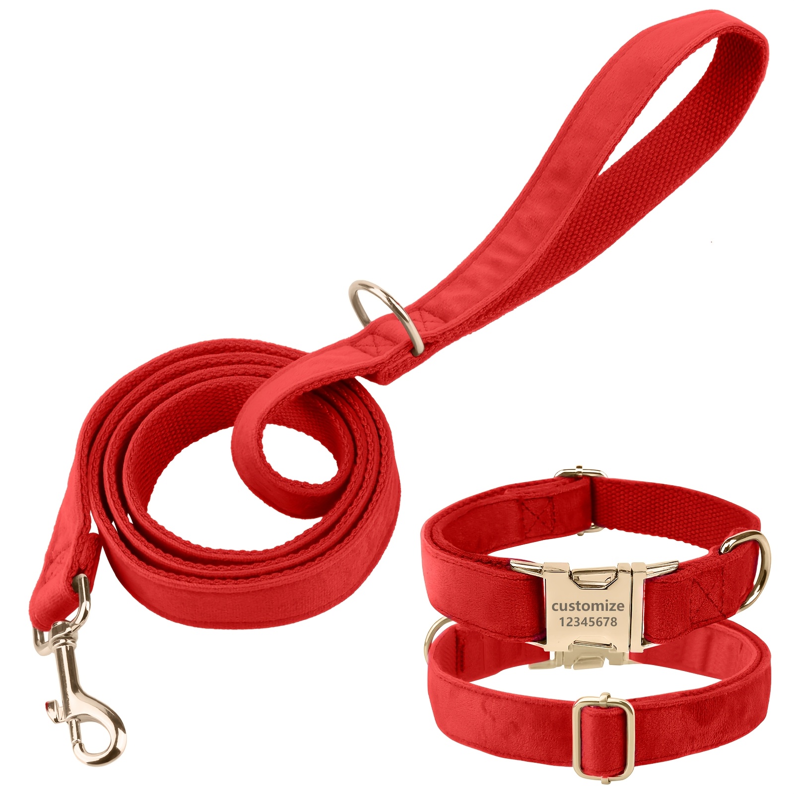 TEMU Custom Soft Durable Personalized Collar And Leash 2pcs Set, Adjustable Metal Buckle Dog Collar For Small, Medium, And Large Dogs