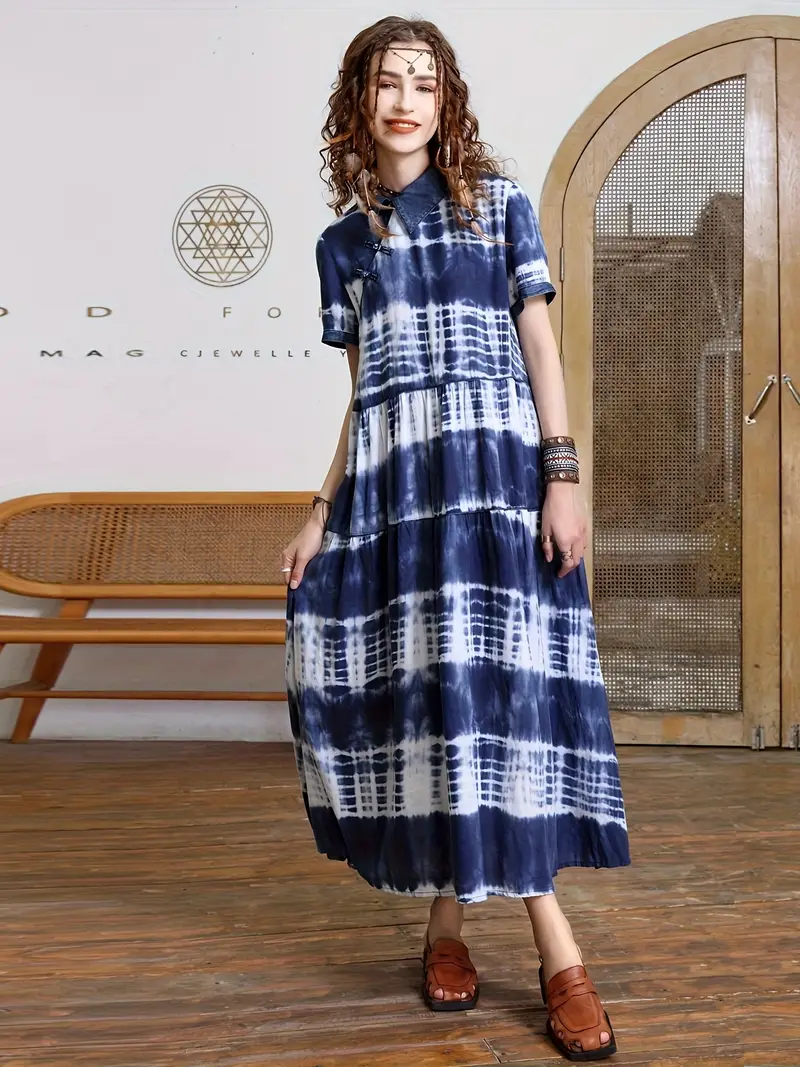 elegant tie dye short sleeve loose fit pankou knots chinese - Temu Saudi Arabia elegant tie dye short sleeve loose fit pankou knots chinese - Temu Saudi Arabia