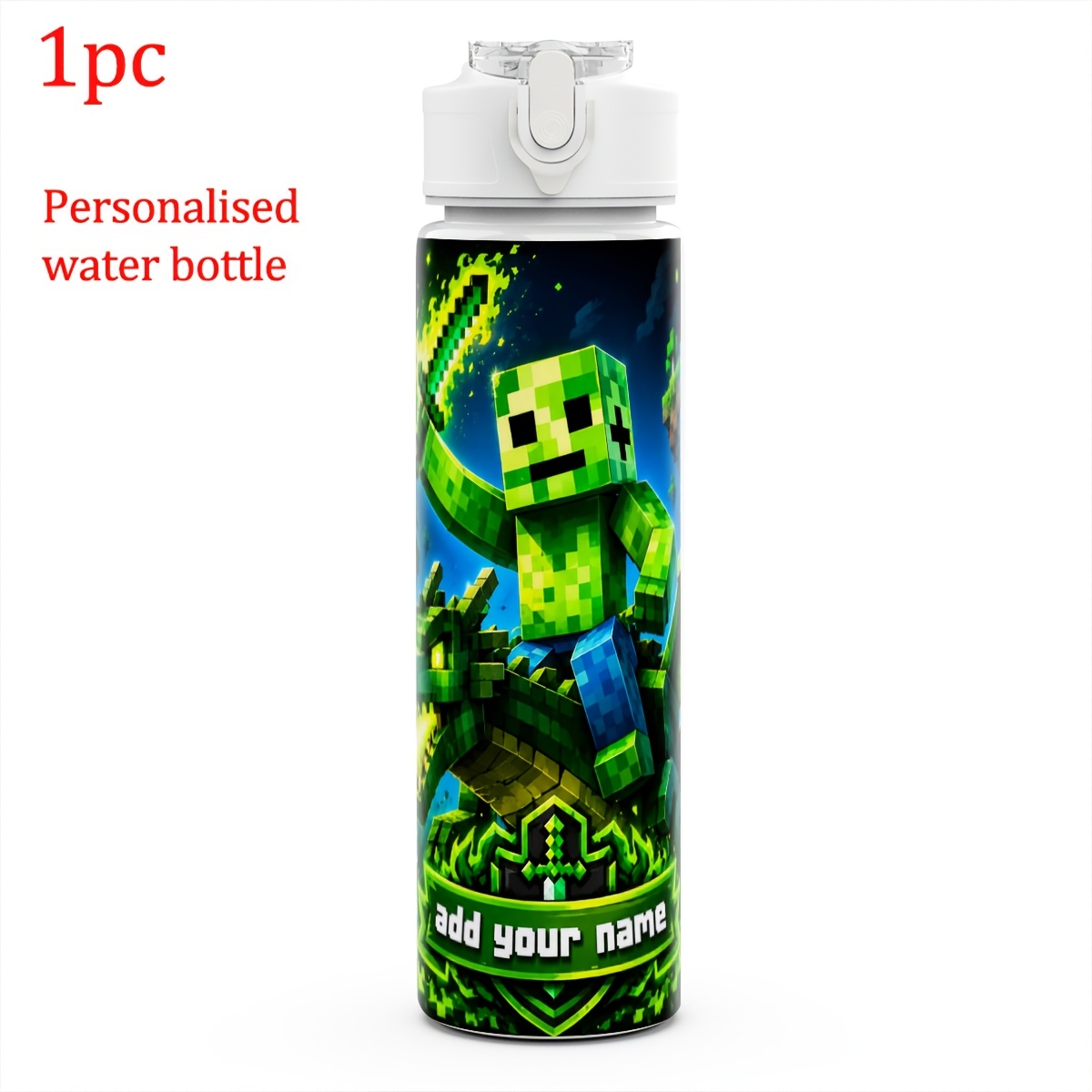TEMU 1pc Pixel Character Personalized Water Bottle Customized A Water Bottle Personalized Text Water Bottle Gifts For Birthdays Christmas Halloween
