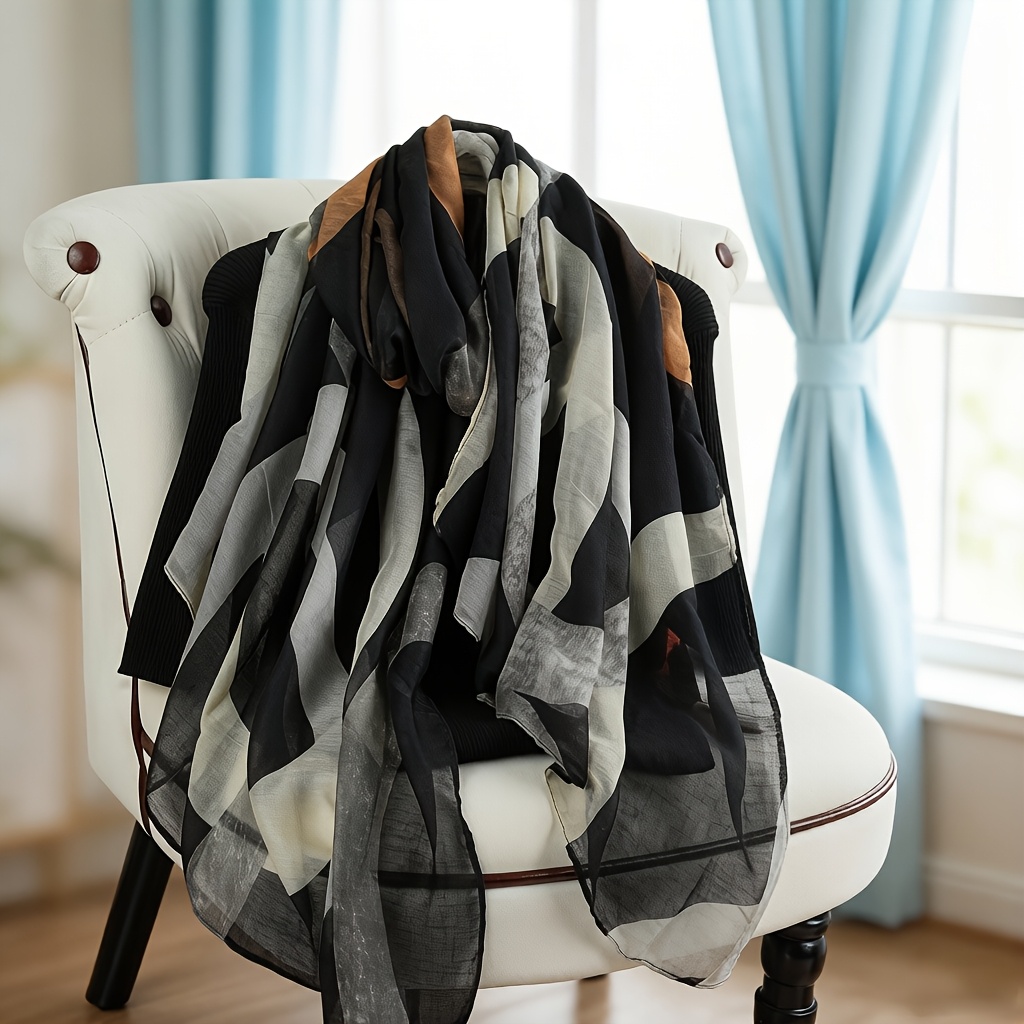 TEMU 1pc Of Stylish And Versatile Elegant Long Printed Satin Scarf, Suitable For Wearing And Autumn—vintage-style Headscarf, Shawl, And Beach