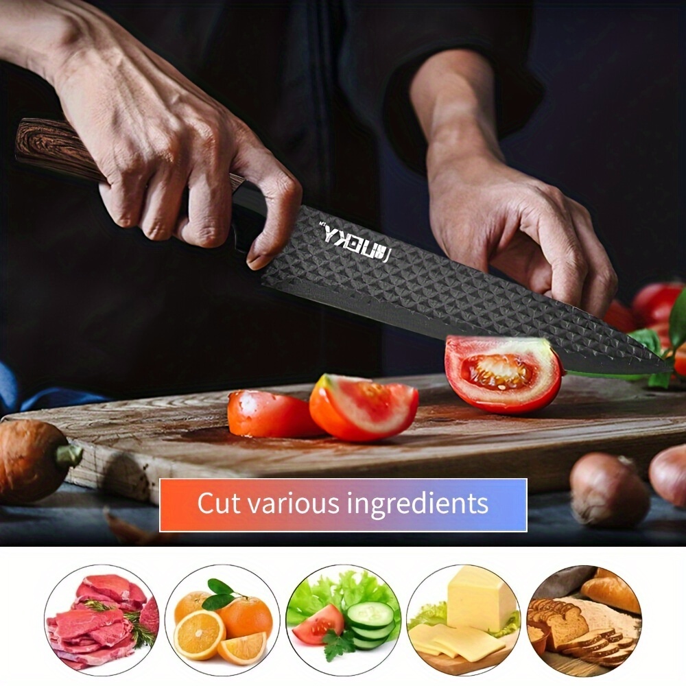 Ensemble de 6 couteaux de cuisine, chef professionnel, couperet, trancheur, couteau utilitaire, éplucheur et ciseaux en acier inoxydable à haute teneur en carbone, ultra-aiguisés avec manche ergonomique en bois antiadhésif, ensemble de couteaux de cuisine pour la maison, les voyages, les légumes, la viande, les fruits avec coffret cadeau