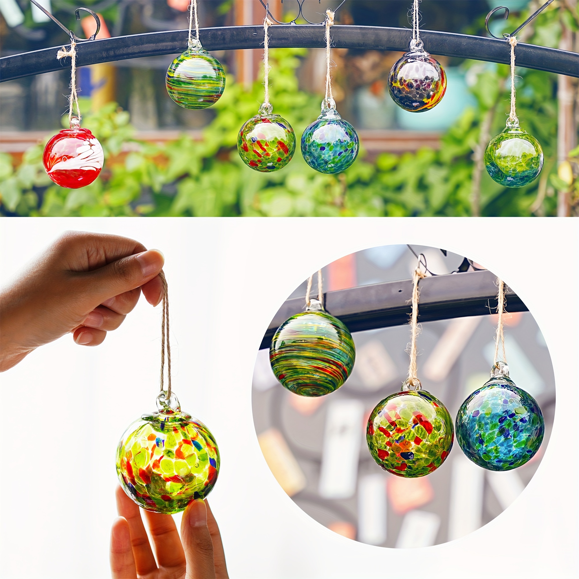6pcs Exquisite Hand-Blown Glass Ornaments Balls - Suspended Friendship Gazing Balls for Home Window and Outdoor Garden Patio Christmas Decorations_voghion.com