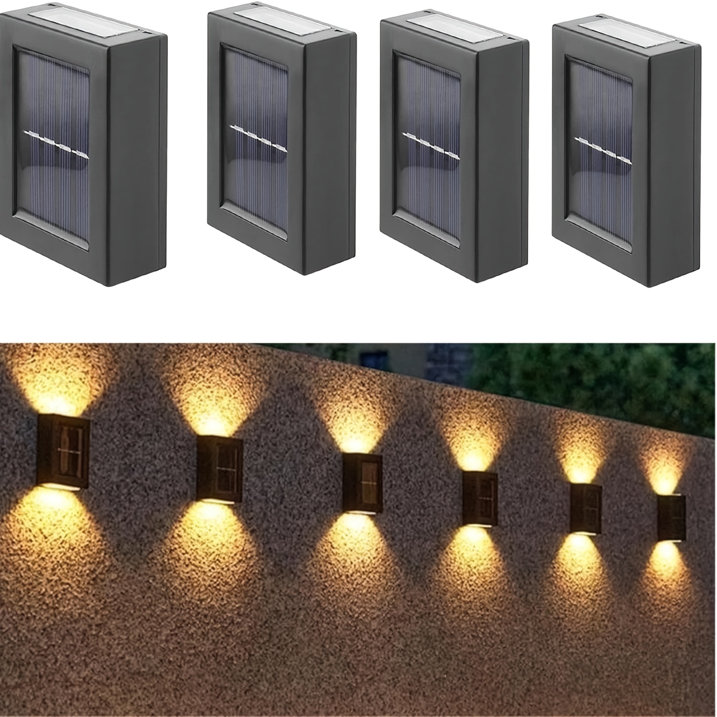 

4pcs 2 Led Solar Wall Light, Up And Down Outdoor Security Wall Lamps, Solar Outdoor Lights, Solar Fence Lights Led Solar Wall Lights For Home Garden Porch