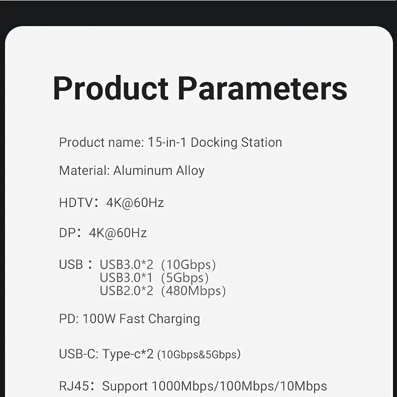 Triple Display Video Docking Station 15-in-1, MST Port, HD 4K 60Hz, DP 3-Screen Extension, USB 3.2 10G, USB C 15-in-1 Hub, SD, TF, Audio, Gigabit Ethernet