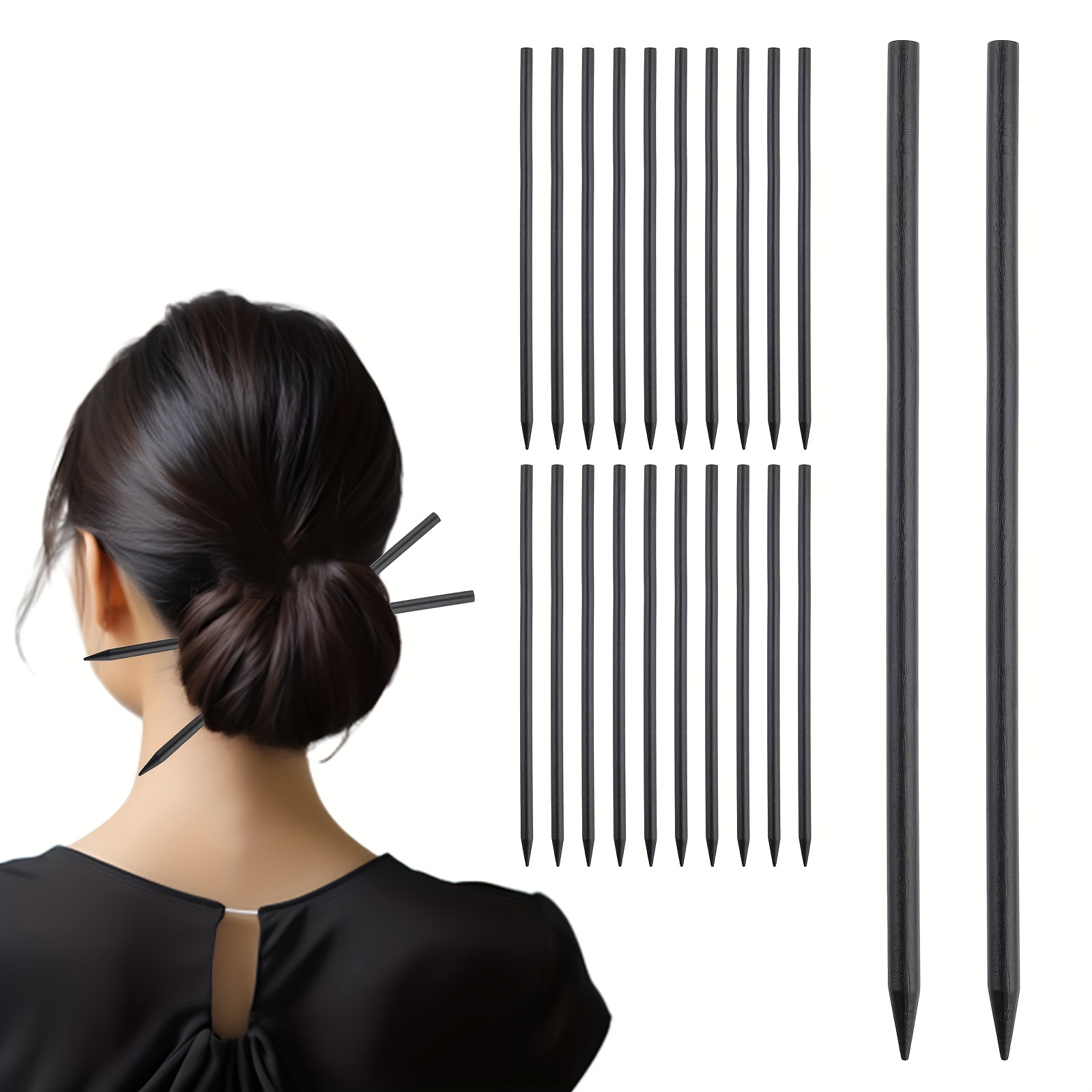 

22pcs Elegant Black Wooden Hairpin Set - Traditional Chinese Style Hair Sticks For Women, All Hair Types