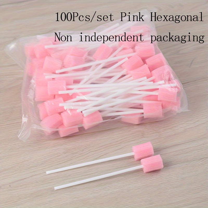 

100pcs Pink Hexagonal Dental Swabs, Unscented Disposable Oral Care Sponge Swab Sticks For Tooth Cleaning And Mouth Swabbing