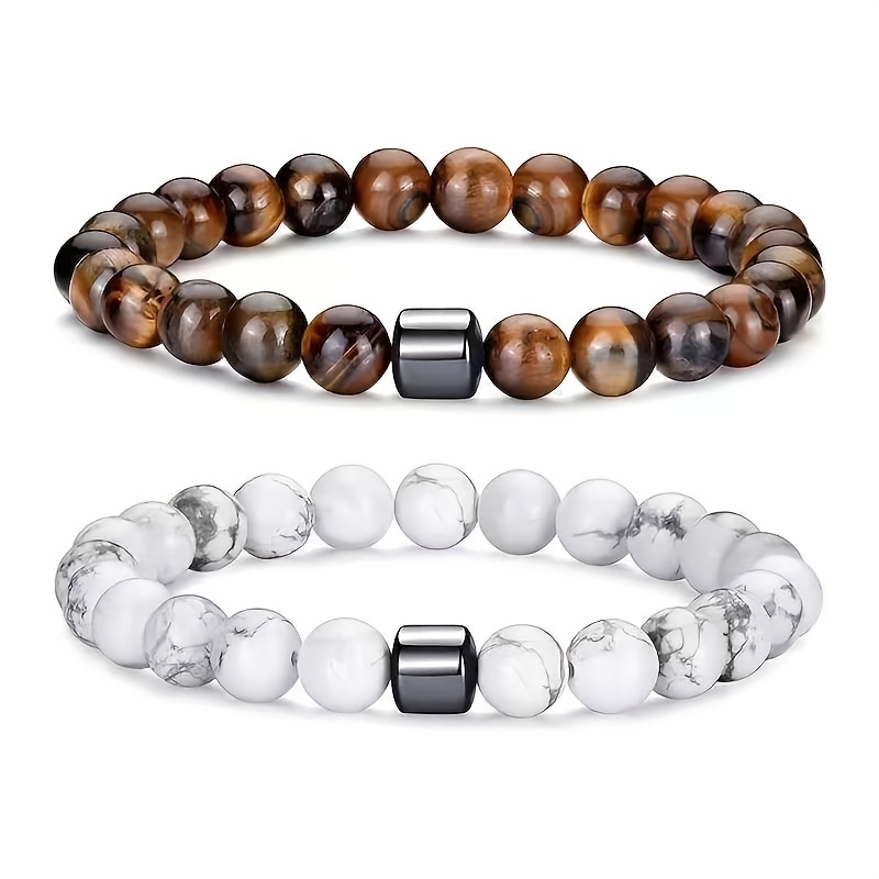 Set of Two Beaded Bracelets with Black Onyx & Tiger's Eye