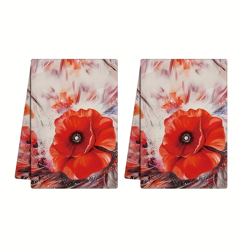 

2pcs, Dish Towels, Vintage Red Floral Printed Kitchen Towels, Festive Flower Design Polyester Dishcloth, For Home Holiday Decor