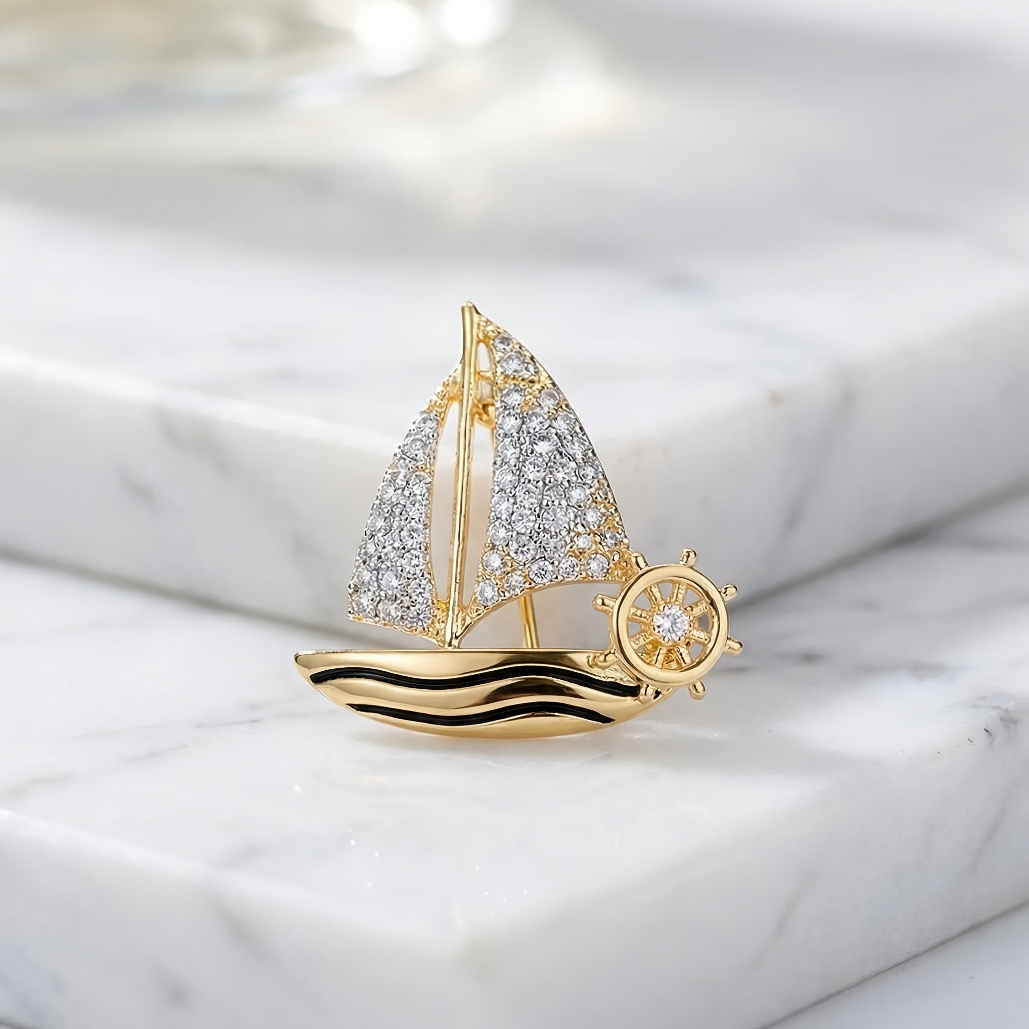 Image of Fashionable And Smooth Sailing Girl's Brooch, Suit, Sailboat Brooch, Scarf, Clothing, Holiday Gift For
