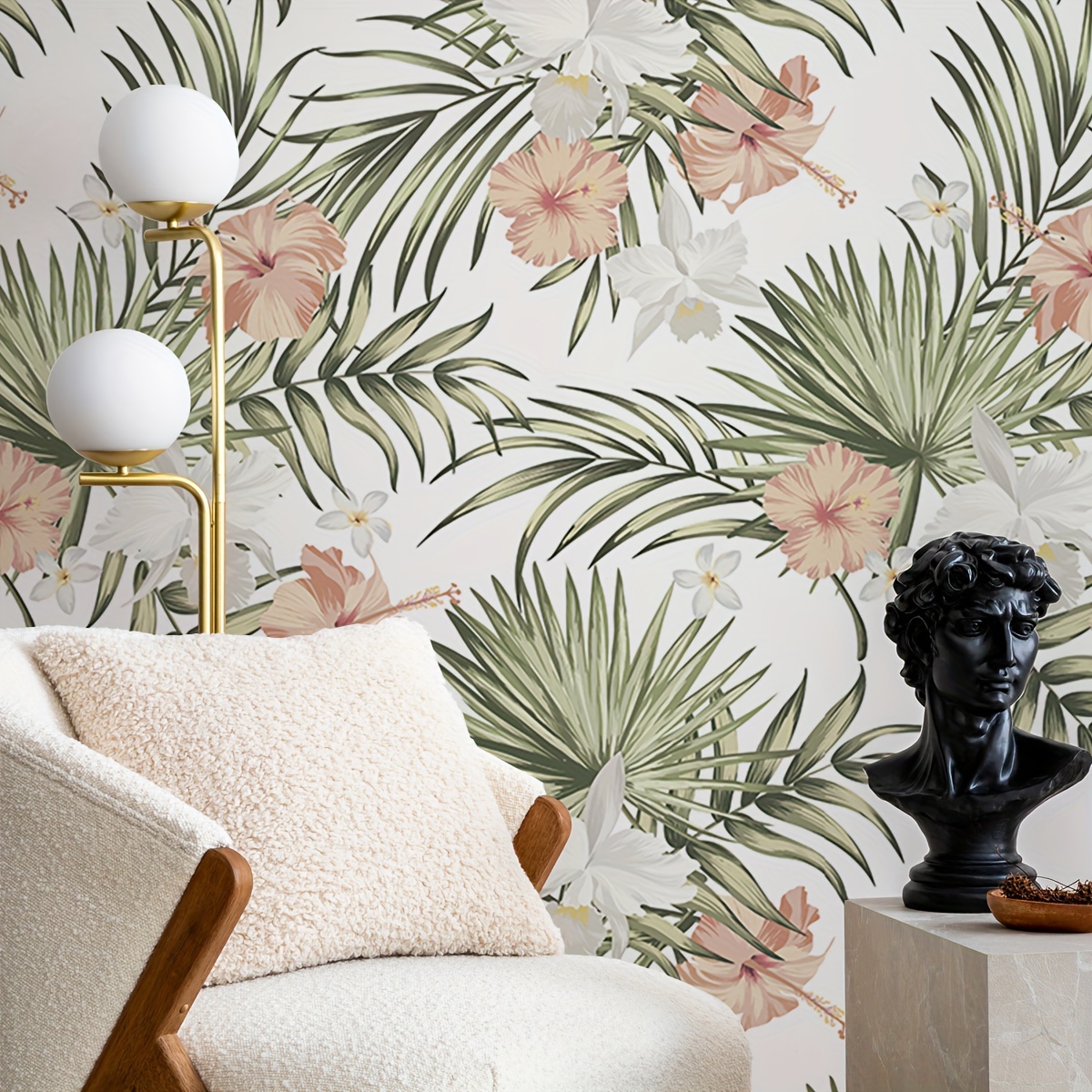 

1 Roll - Tropical Self-adhesive Wallpaper | , Moisture-resistant Vinyl With Palm Leaf & Vintage Floral Pattern | Easy , No Residue | Adds Artistic Nature Touch To Living | 47.2x15.8 Inches