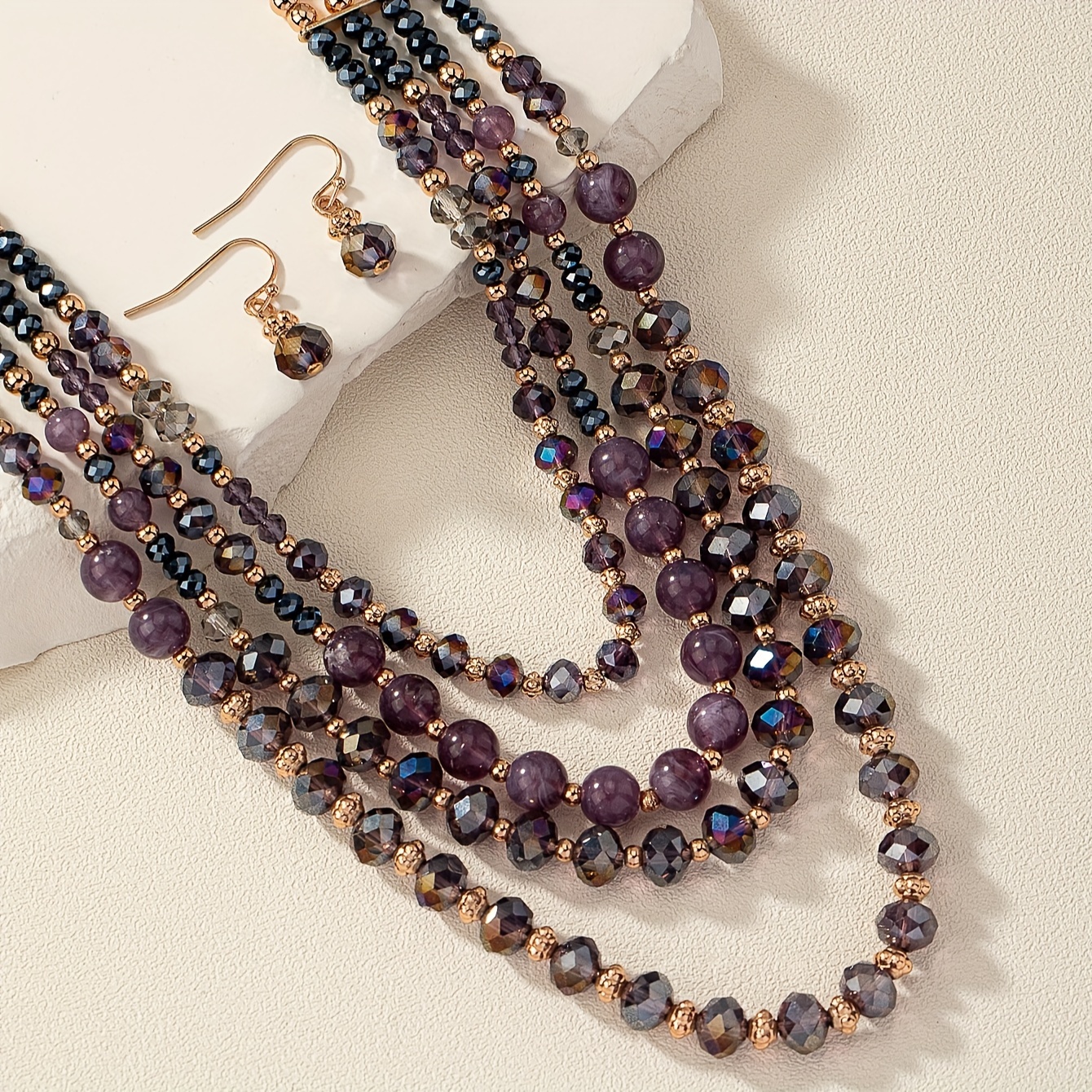 

1set Luxury Elegant Style Purple Series Beaded Necklace Multilayer Necklace Set Stacking Jewelry For Women