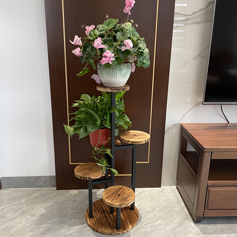 Solid Wood Multi-tier Round Plant Stand, 6-Tier Wooden Plant Shelf for  Balcony, Living Room, Study, Succulent and Pothos Plant Holder, Modern  Minimalist Wooden Flower Stand