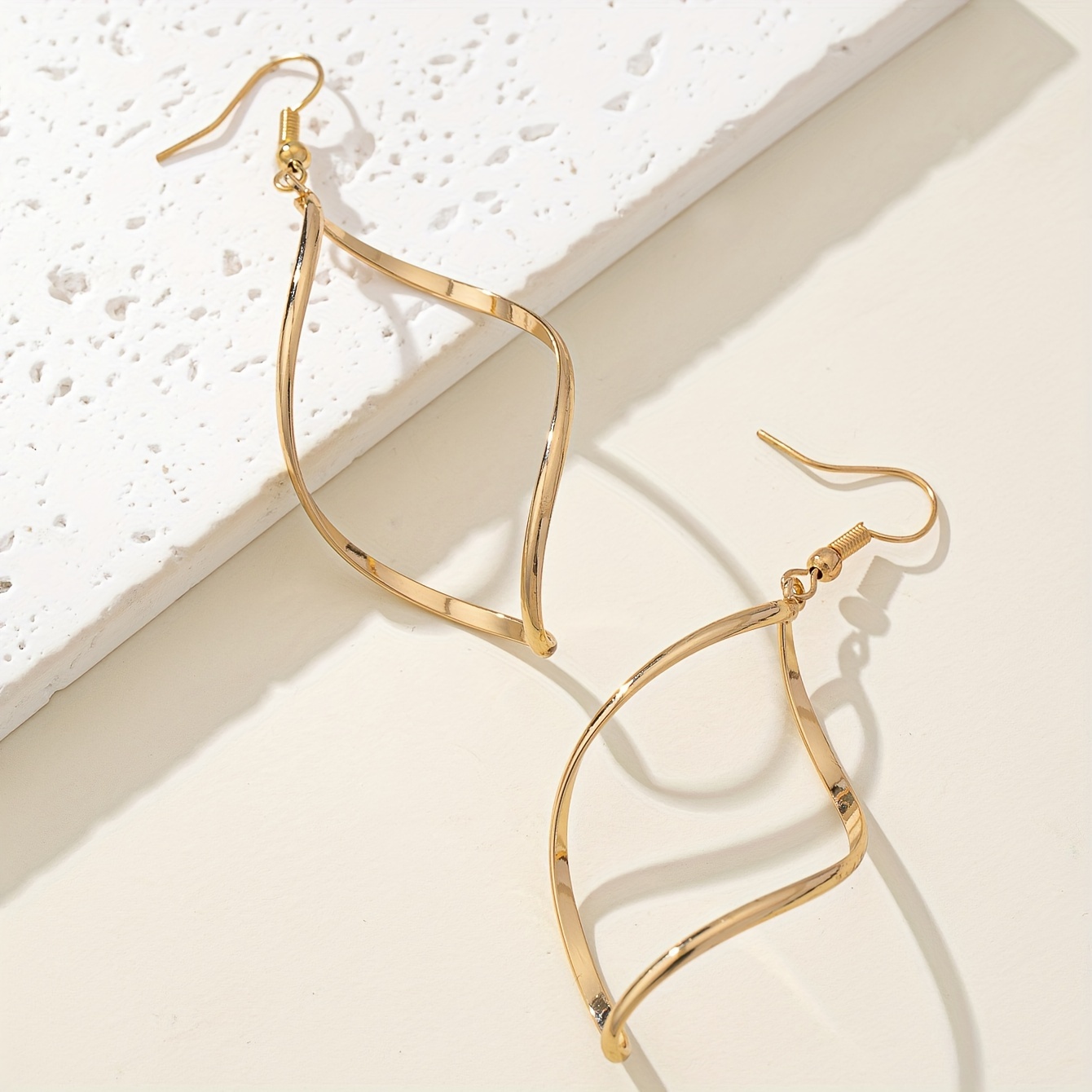 Vintage Waveform Metal Earrings, Hollow Design