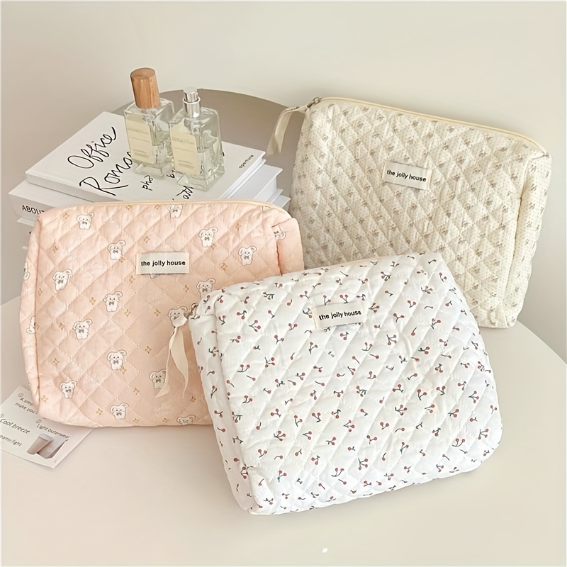 

1 Pc Spring Floral Women Makeup Bag Travel Large Cosmetic Bag, Cherry, Flower, Bunny Pattern, Cute And Elegent Style