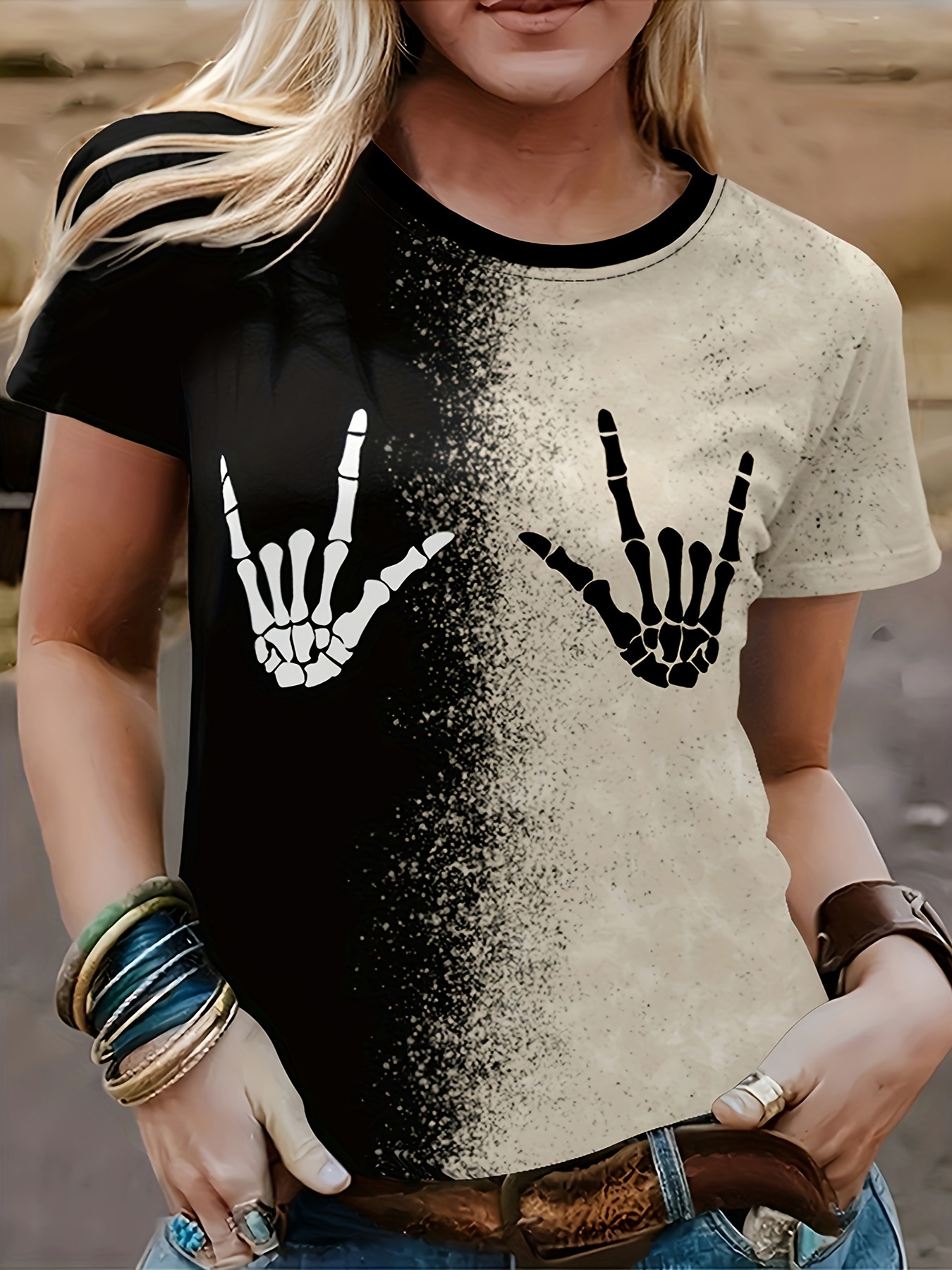 Cotton Men's Skeleton T-shirt, Shirt Women Skeleton Hands