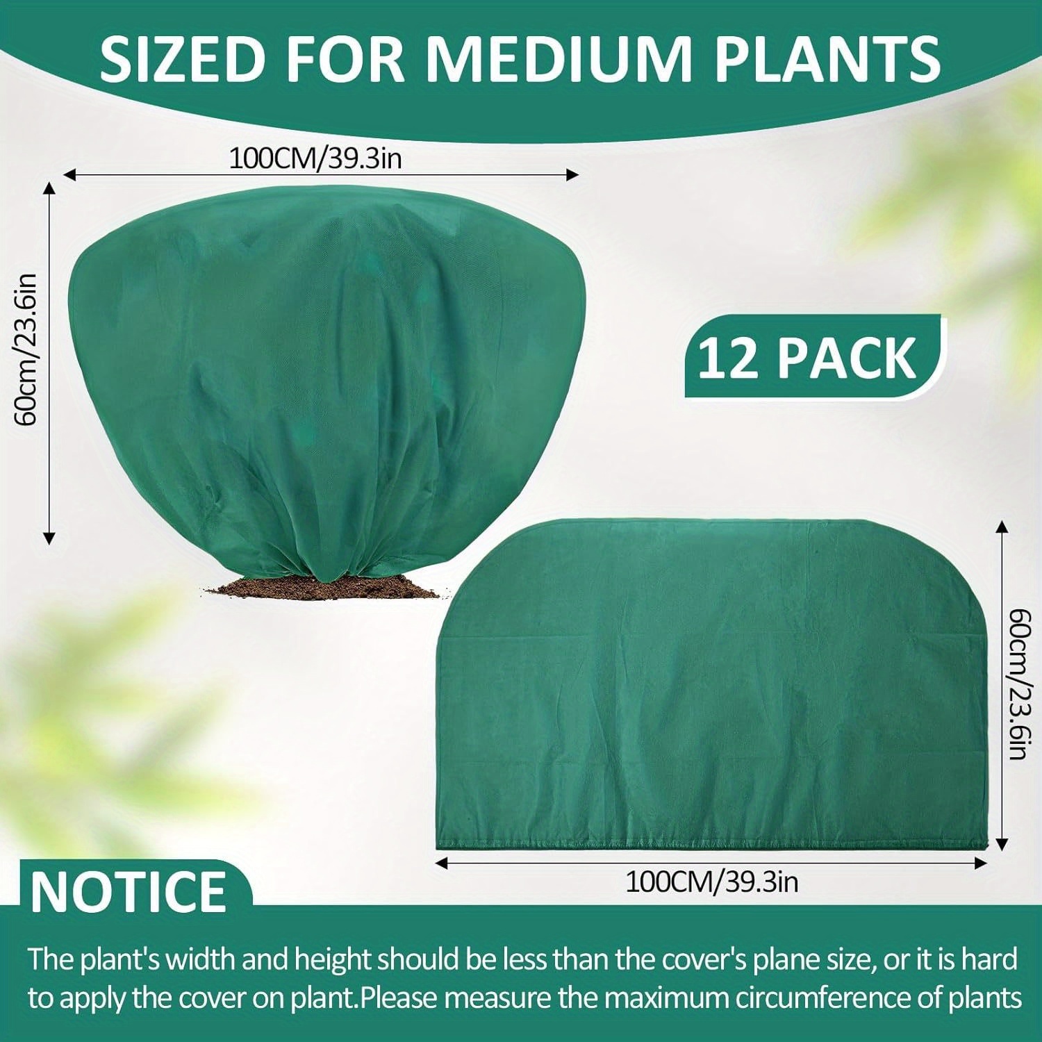TEMU Lot de 12 Housses de Hivernales pour Plantes contre le Gel, 39,4x23,6 Pouces, Sacs de Horizontaux pour Arbustes, Arbres, avec Cordon de Serrage,
