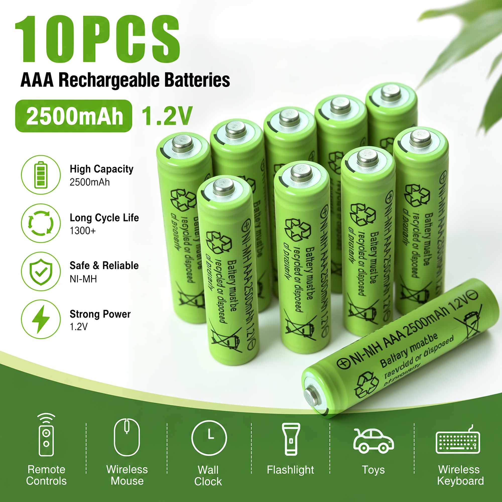 TEMU 20/10pcs AAA 2500Mah Ni-Mh Pilas Recargables 1.2V de Gran Capacidad, Compatibilidad para Control Remoto, Linterna, Juguete, Cámara, Teclado