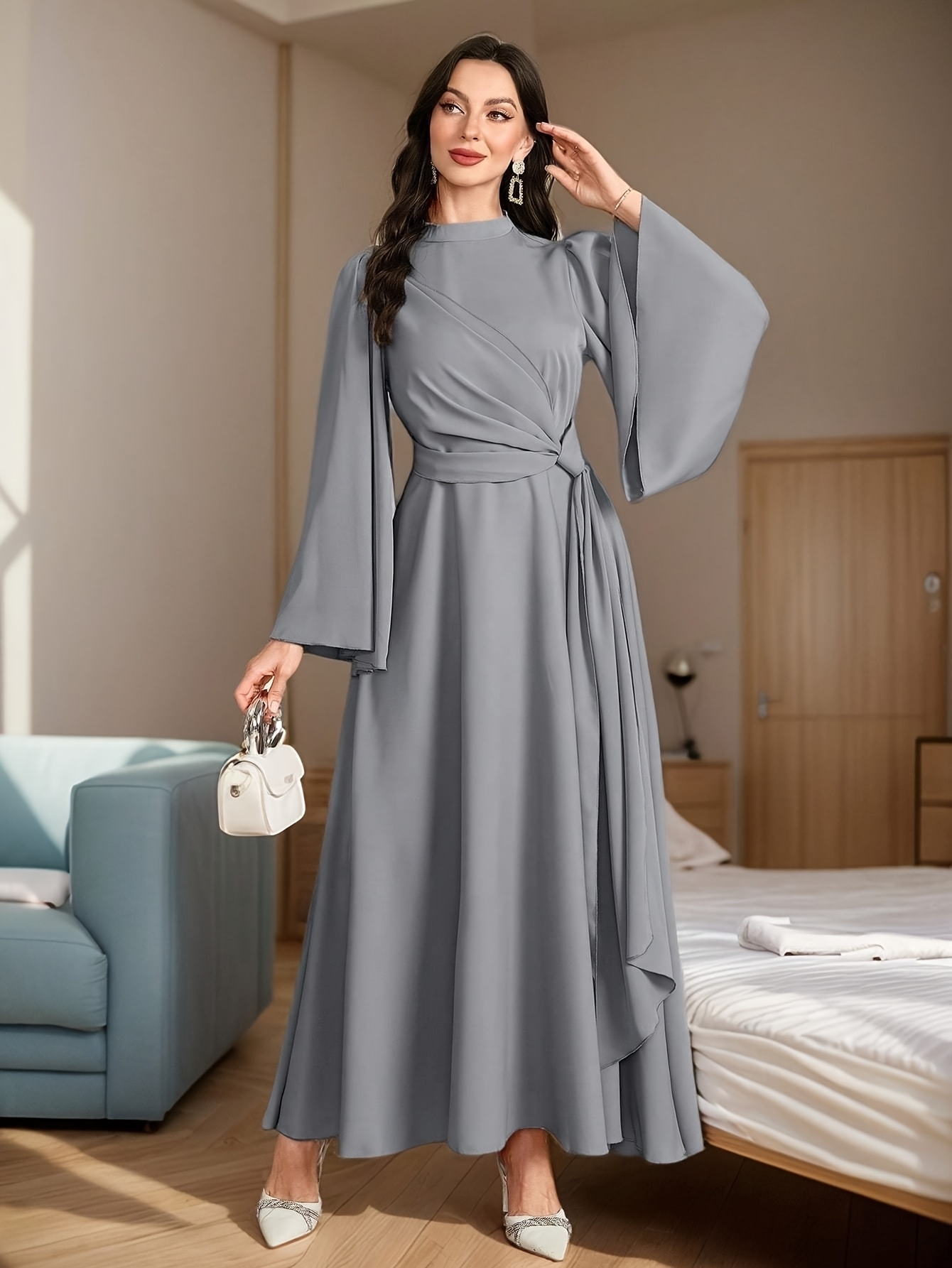 knee length dresses for ladies Women's muslin dress, Ivory – Unavaate main image 0