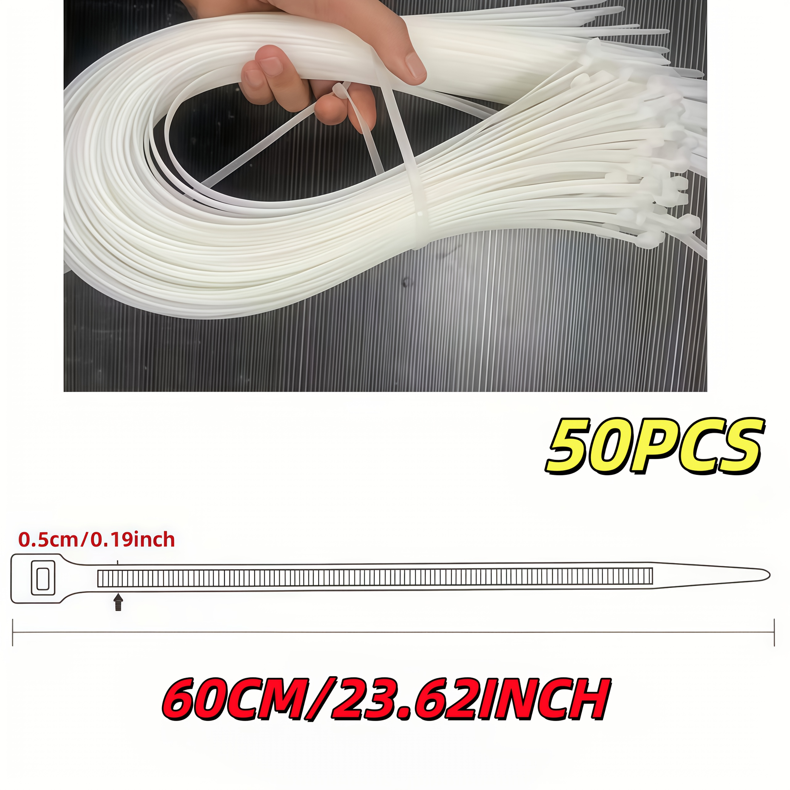 E-shop 50 Kabelbinder in Industriequalität, - Extra lange Nylon-Kabelbinder - Selbstsichernd, verschiedene robuste Größen, große Kabelbinder mit Knick,
