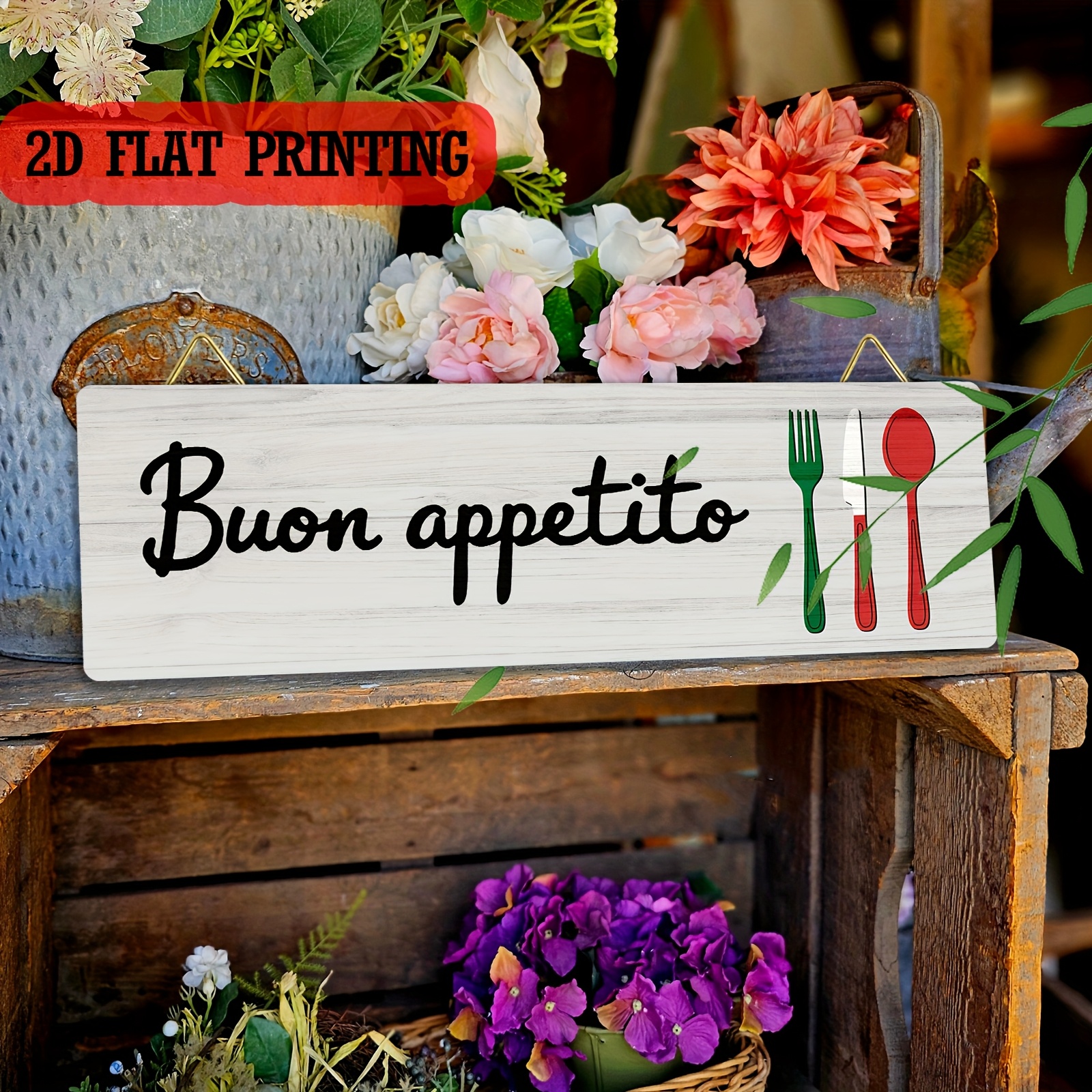 TEMU Panneau et plaques décoratives 2D plats, en une seule pièce, pour ferme, Italie Buon , panneau en bois à suspendre, thème cuisine italienne,