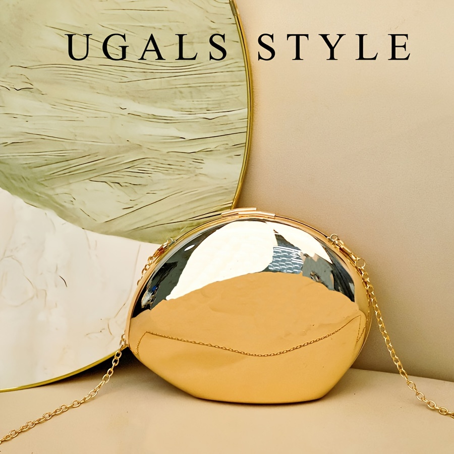 Oval Acrylic Golden Shimmering Surface Iridescent Shell Goose Bag Banquet Clutch Crossbody