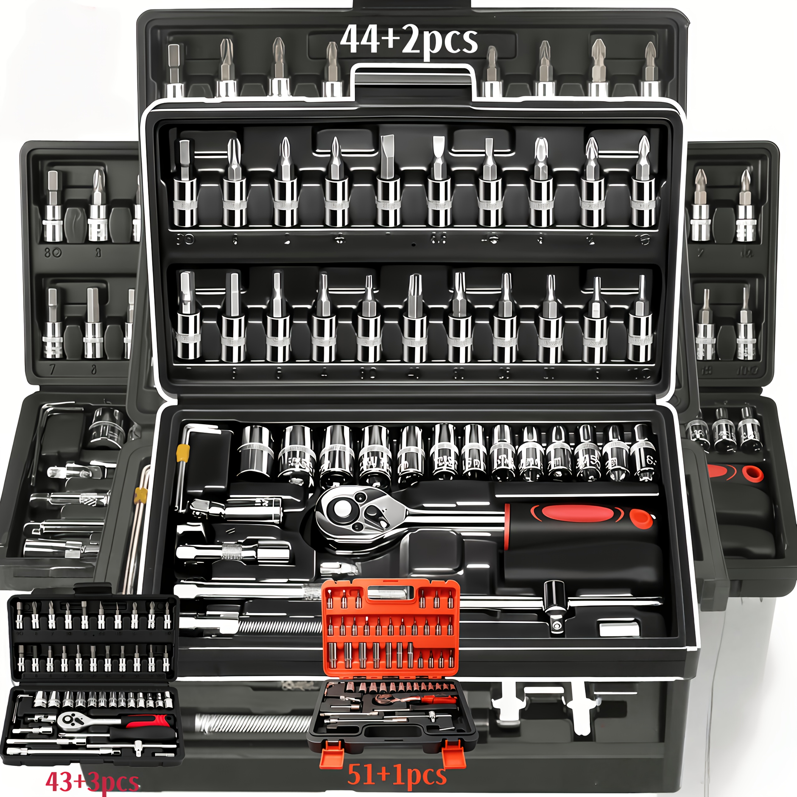 high end professional 43 3 44 2 51 1pc tool set automotive bicycle repair mechanical kit containing 1 2 inch 1 4 inch 3 8 inch ratchet wrenches sockets   and other automotive repair accessory tools suitable for racing grade auto parts