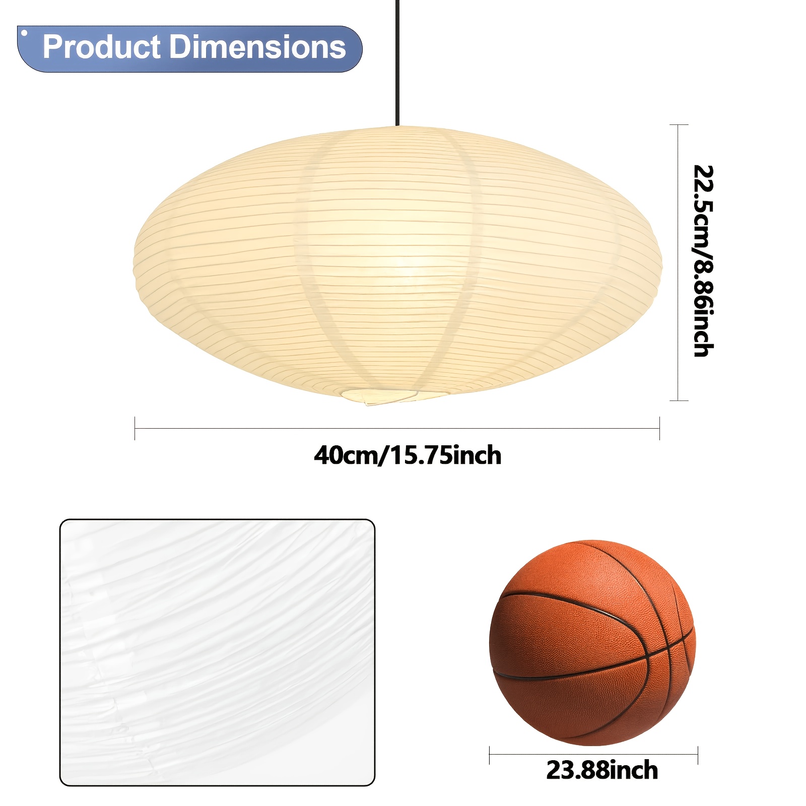 TEMU 1pc White Oval Xuan Paper Lantern Lampshade - Modern Chinese Folding Pendant Shade Suitable For Ceiling Fixtures, Hanging Lantern For Living