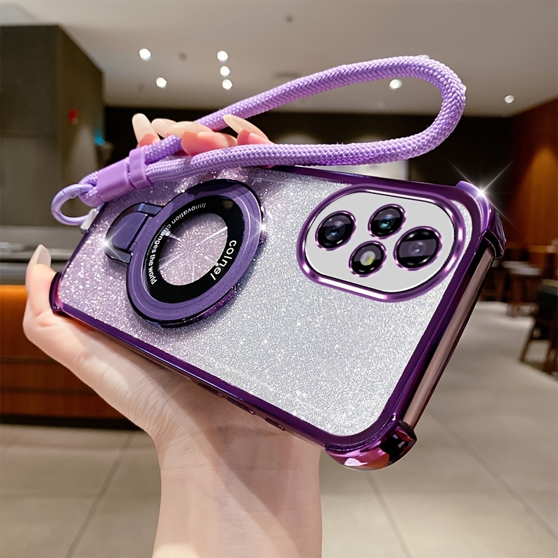 TEMU Phone Case - Fashionable Luxury Gradient Glitter Electroplated Phone Case For Huawei Honor 200-honor 200pro, Featuring A -thin Magnetic Stand,