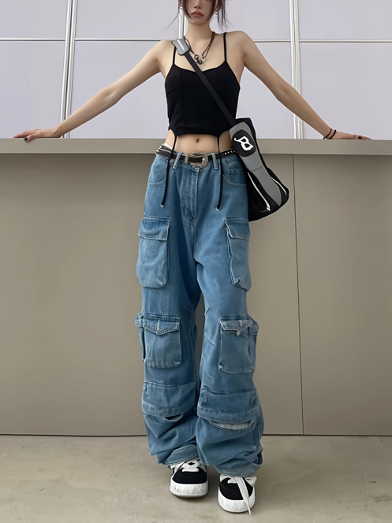 Jean Baggy Cargo Pour Garçon - Taille élastique 4-14 Ans - Pantalon Ample Décontracté - Style Vintage Y2K Streetwear - 8