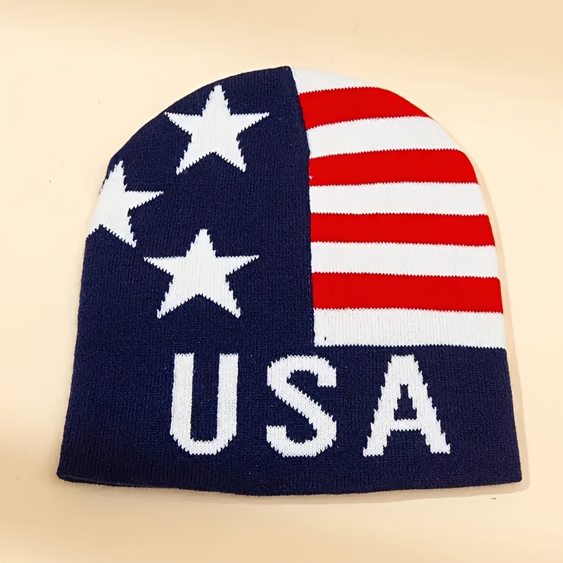 

Independence Day Usa Flag Design Classic Beanie Hat, Premium Trendy Hippie Warm Knitted Skull Cap, Ideal Choice For Gifts