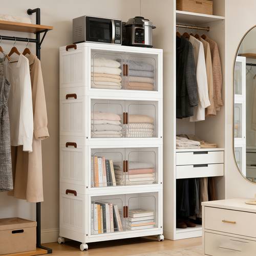 1 2 3 4 5 layers collapsible lockers plastic clutter storage boxes with doors and wheels stackable large capacity for bedrooms living rooms kitchens easy to assemble and space saving storage and sorting box