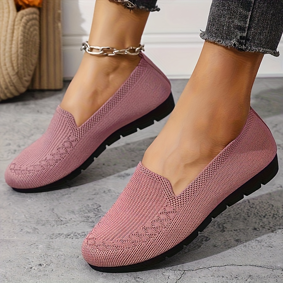 Women'S Purple Knit Loafers - Slip-On, Lightweight, Non-Slip Flat Walking Shoes, Casual All-Season Low Top Fabric Sneakers, PVC Sole and Fabric Insole, Comfortable and Breathable, Allseason Loafers | Casual Loafers | Comfortable Footwear, Loafer Sneakers