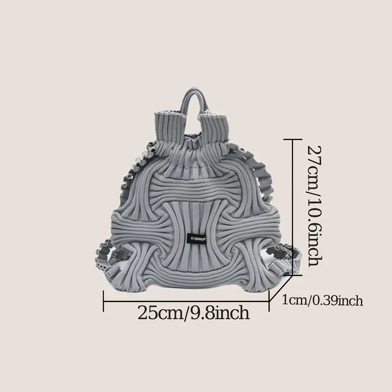 a stylish and casual multifunctional bag in a japanese and korean style this compressible knit solid color tote used as a handbag shoulder bag or backpack vacations everyday casual and details 2